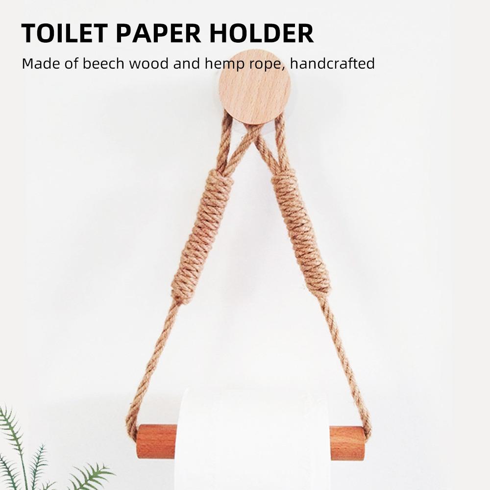 Wood  Rope Toilet Roll Holder Wall Mounted Tissue Holder  Bathroom Kitchen Brdroom