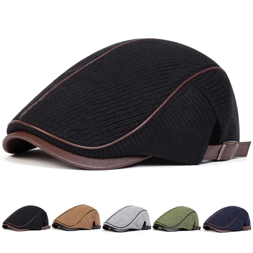 Men Solid Color Knitting Newsboy Caps Autumn Winter British Painters Hats Side Buckle Adjustable Flat Cap Hip Hop Berets
