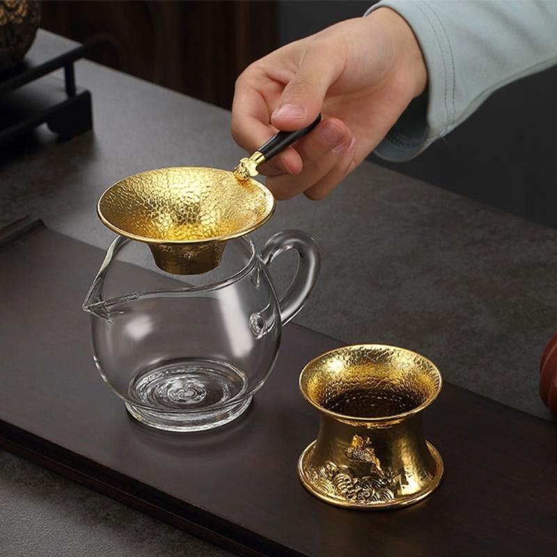 

Металлический фильтр для чая и кофе с основанием, портативный фильтр для чая с длинной ручкой, устойчивый к ожогам, многоразовый кухонный инструмент темно серый