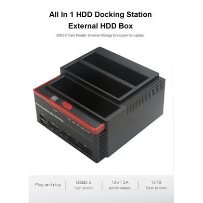 2.5"/3.5" USB 3.0 To 2 SATA 1 IDE HDD Hard Drive Disk Docking Station Card Reader USB3.0 M2 TF