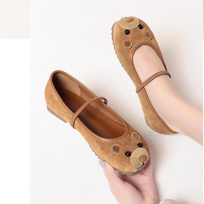 Mode Sommer und Herbst Neu Wildleder Runde Zehe Flacher Ausschnitt Einzelne Schuhe Rutschfeste Weiche Sohle Weiches Seitenband Rutschfeste Ballerinas