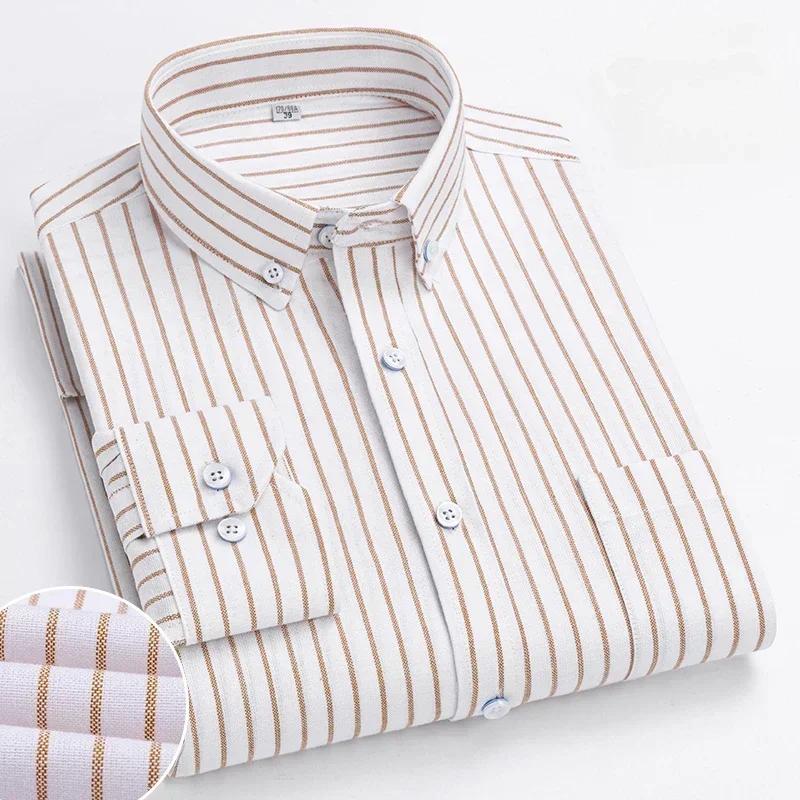 Spring and Autumn Men's Pure Cotton Long Sleeved Shirts for Middle and Youth Leisure All Cotton Oxford Plaid Plus Size Shirts