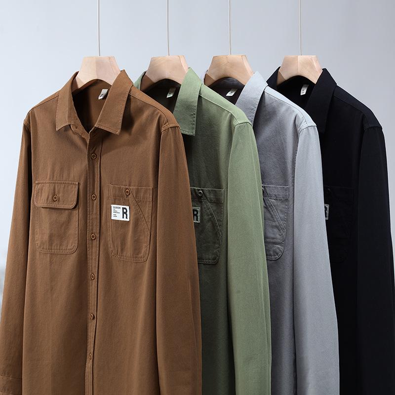 Japanese Style Men's Casual Loose Fit Work Shirt Jacket, Long-Sleeved for Spring and Autumn