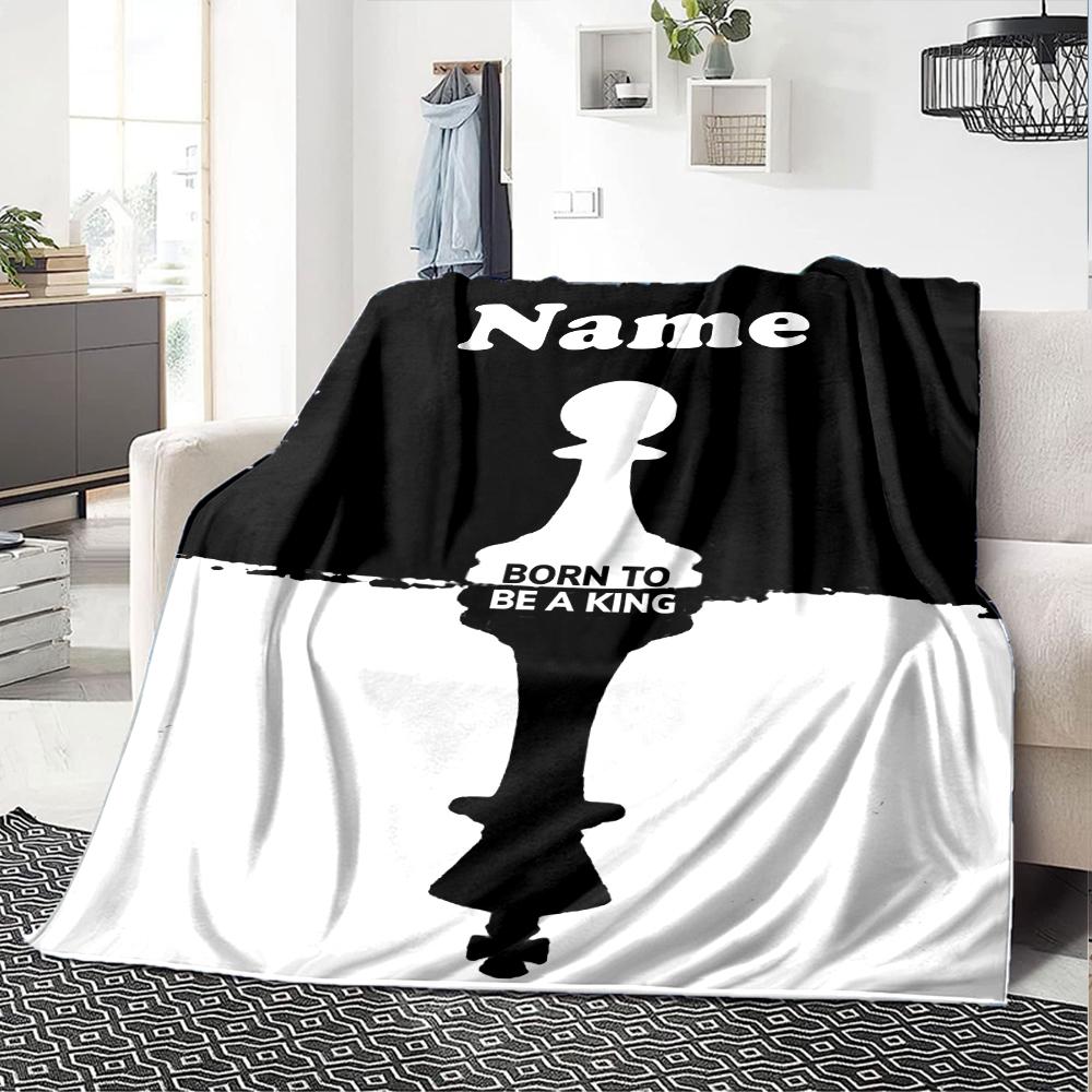 Custom Name Chess Theme Printed Blanket - Perfect for Couch, Bed, Travel & Outdoor Use | Machine Washable, Cozy & Durable.