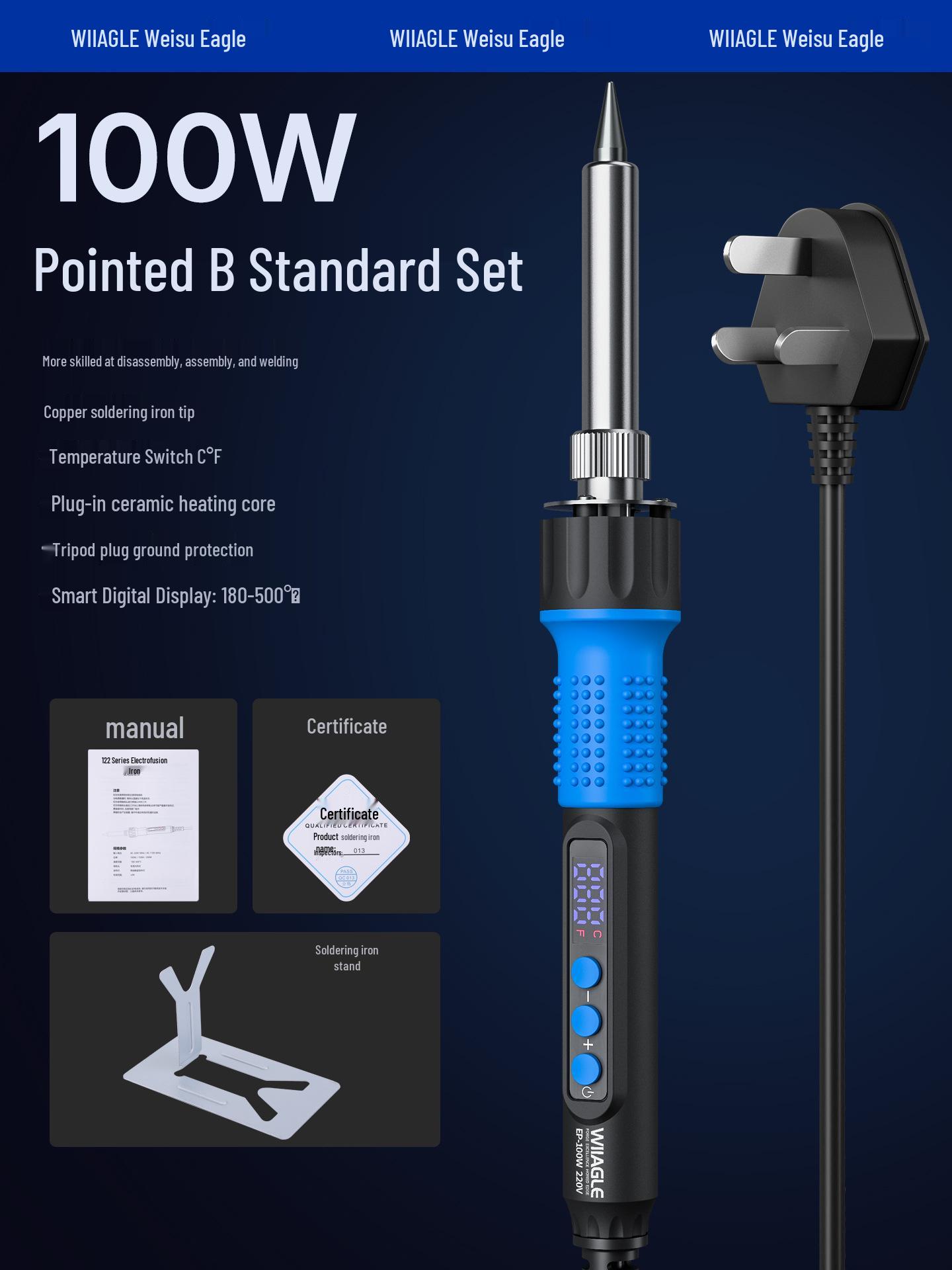 

High-Power Electric Soldering Iron EP100/150/200W with Knife Flat Bevel Horseshoe Tip for Professional Repairs