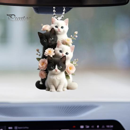 Cat Hanging Ornament Car Rearview Mirror Pendant with Lanyard Easy To Hang Adorable Appearance Cat-Shaped Xmas Tree Pendant