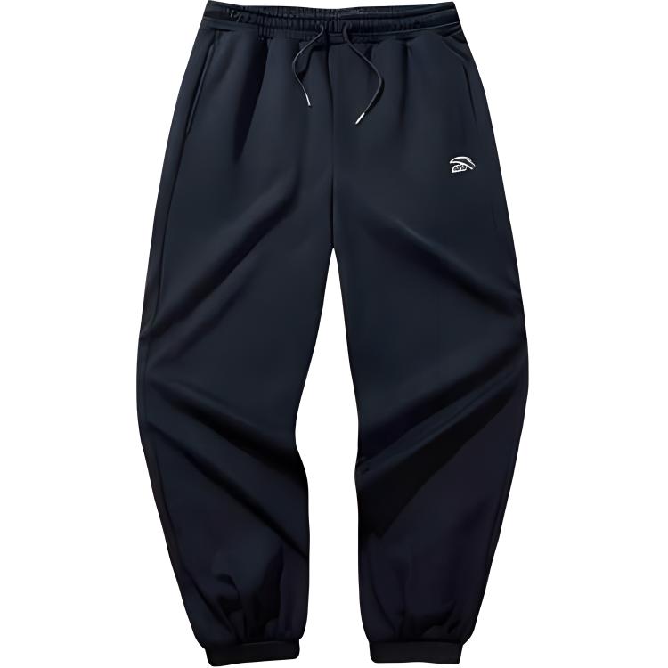 

Anta Solid Color High Waist Drawstring Fleece Lined Warm Tapered Knit Sports Pants Women bottoms Black 962448301-3 S