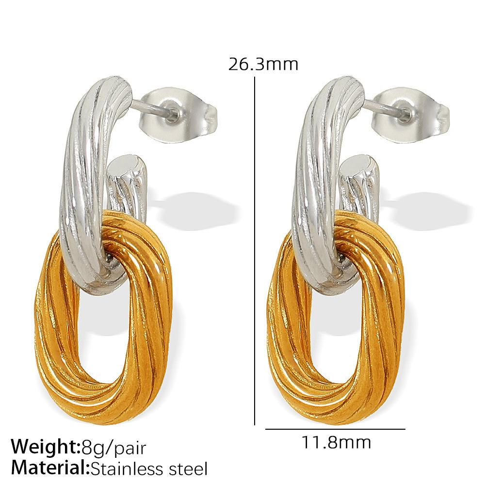 Contrasting Twist Double Buckle Earrings Vintage Oval Irregular Double Ear Accessories Women