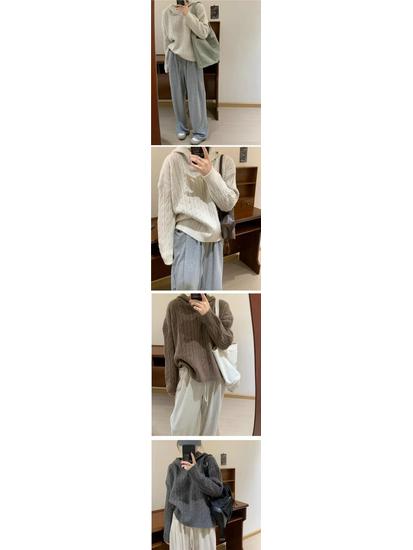 Women's Retro Korean-Style Cable Knit Hooded Sweater - Autumn/Winter Fashion