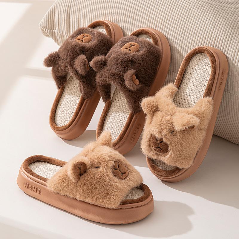 Cartoon Open-Toe Parent-Child Fluffy Slippers for All Seasons