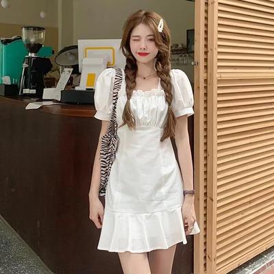 Short Dress for Women New Style Ruffle Slim Waist-length Square Collar Small A-line Hip-pack Skirt