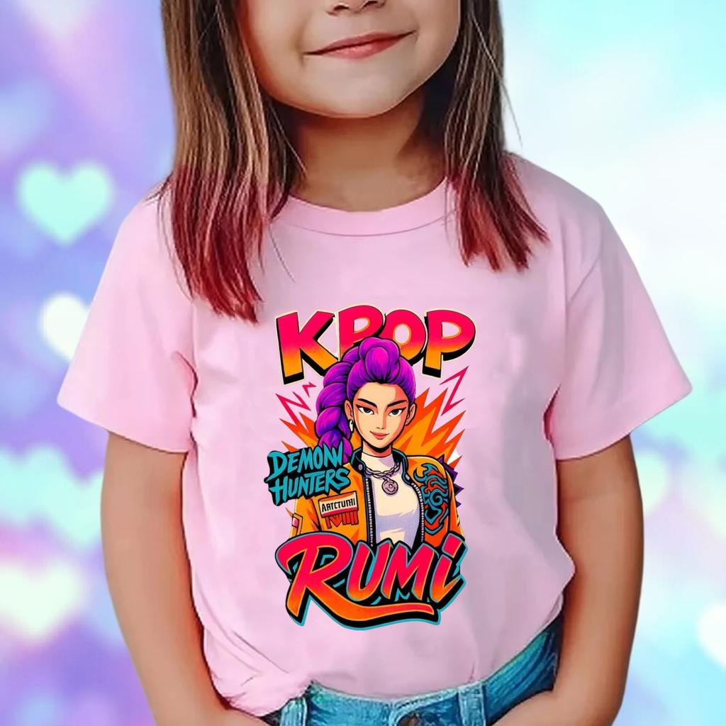 Kpop Demon Hunters Dětské Oblečení Krátký Rukáv Růžové Tričko Kpop Demon Hunters Tygr Harajuku Tričko pro Kluky Dívky Dárek