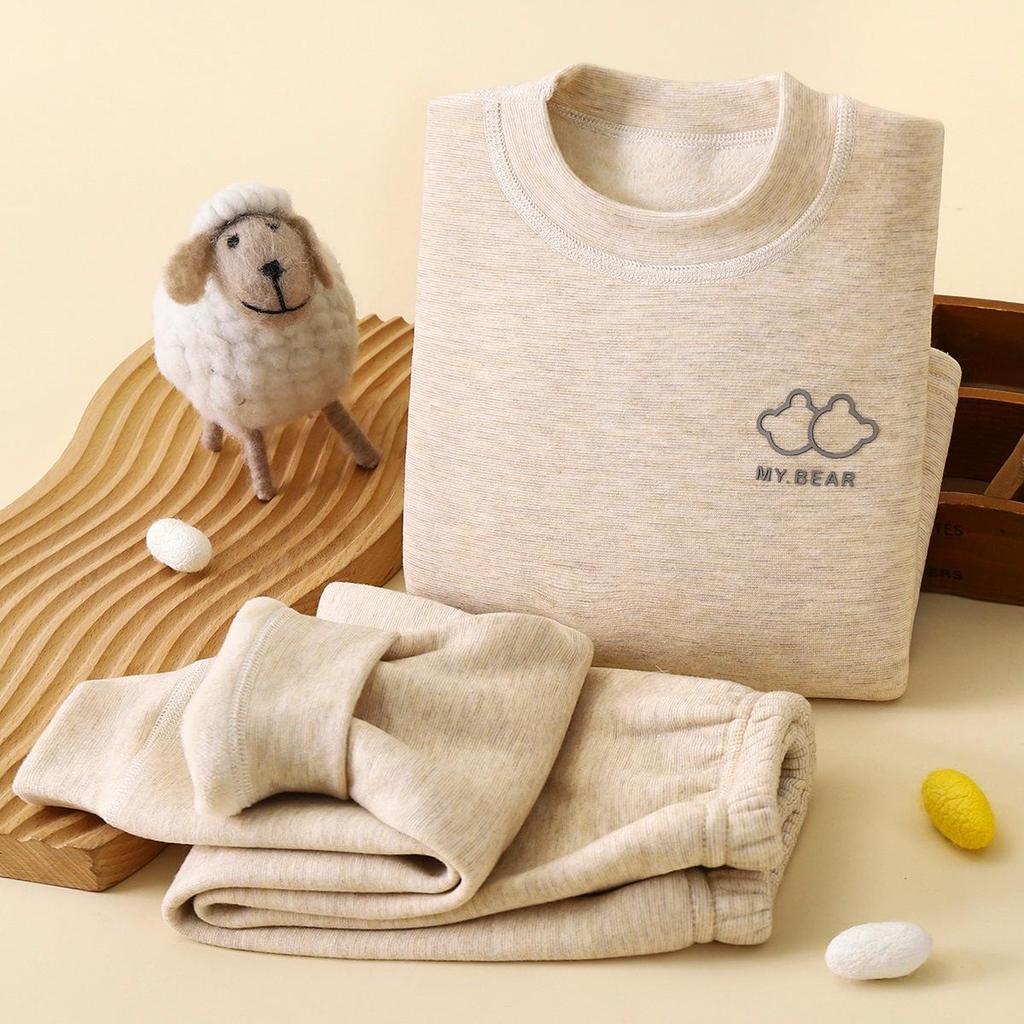 Koala Fleece Seamless Kids' Warm Suit: Brushed Thick Underwear for Autumn & Winter