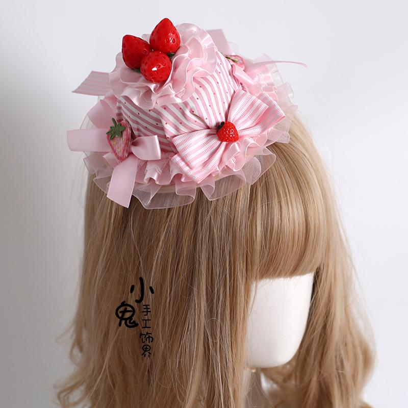 Original Striped Strawberry Headband Lolita Cake Top Hat Lolita Style Handmade Strawberry Sweetheart Sleeves Korean Accessories