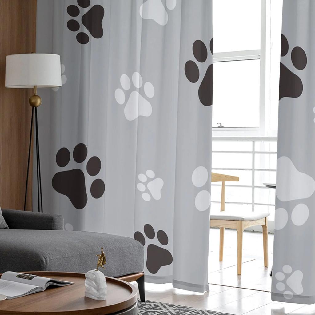 Tulle Curtains for Living Room Dog Paw Black Gray Bedroom Study Window Sheer Curtains Kitchen Balcony Interior Voile Curtains
