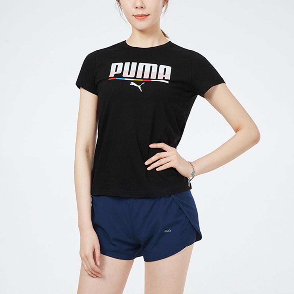 Puma Multicoloured Logo Sports Casual Breathable Letter Print Round Neck Short Sleeve T-Shirt Women Tops Black 845603-01