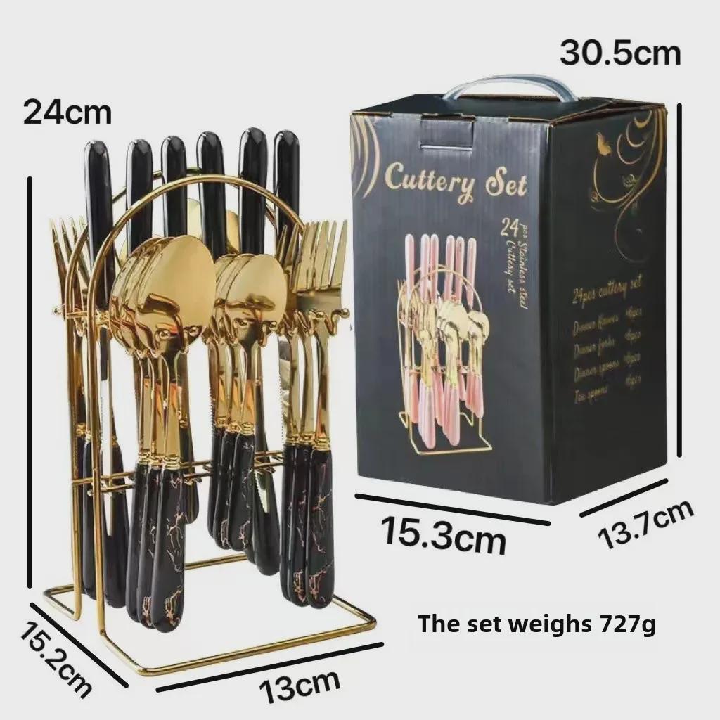 

Набор столовых приборов из нержавеющей стали Nordic Dark Green из 24 предметов с ножами для стейков и подставкой для хранения в подарочной коробке