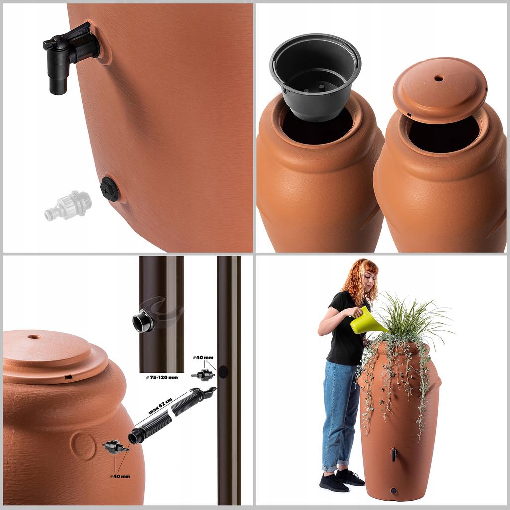 KADAX Rainwater Tank 210L Water Barrel Container With Tap Pot Set