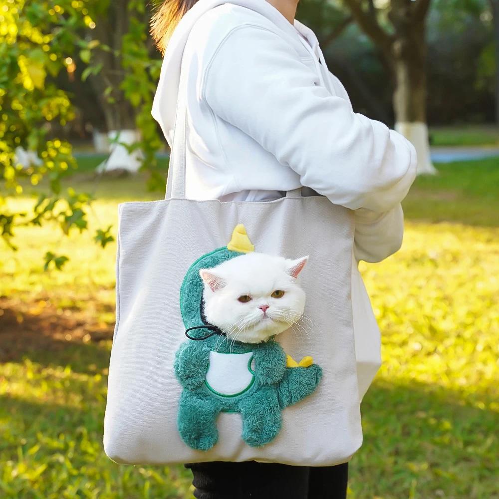 Fashion Cute Cat Canvas Shoulder Bag Portable Pet Cat Dog Carrier Bag Puppy Kitten Outdoor Travel Handbag Pet Carrying Supplies