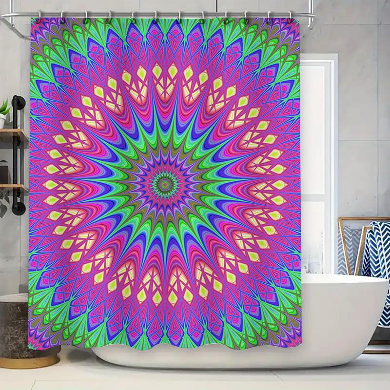 Handmade Colorful Shower Curtain With Geometric Pattern For Bathroom Decor Diy Art Home Textile In Blue Yellow Pink Green Purple