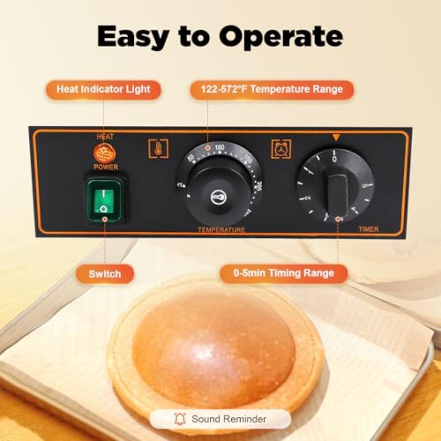 Commercial Electric Burger Waffle Maker with Stainless Steel Material Non-Stick Waffle Press Machine Time Temp Control Ideal fo