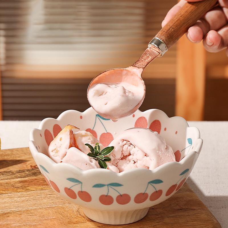 4.8 INCH Lovely Kids Bowl Ceramic Cherry Design Rice Ice-cream Bowl Dessert Serving Bowl Baking Tray 2 pieces