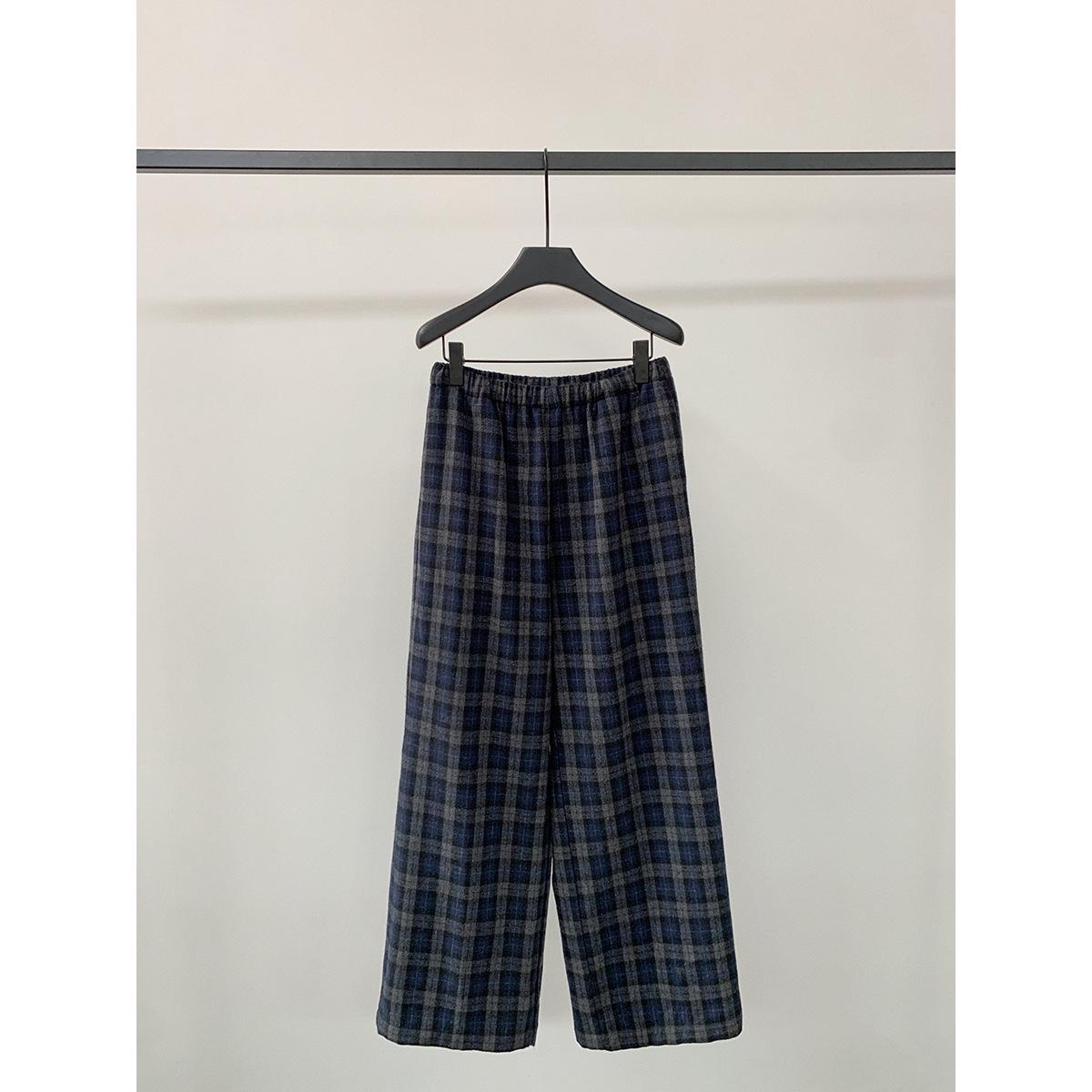 

Women s Winter Plaid Woolen Wide-Leg Pants - Elastic Waist, Loose Fit, Casual Style Small темно-синий