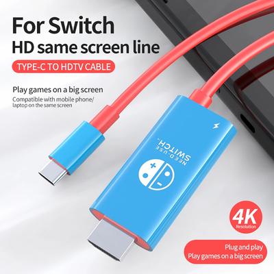 4K 1080P Type C To HDMI Cable for Nintendo Switch with 100W PD Charging Compatible with Laptop Tablet Mobile Phone Steam Deck