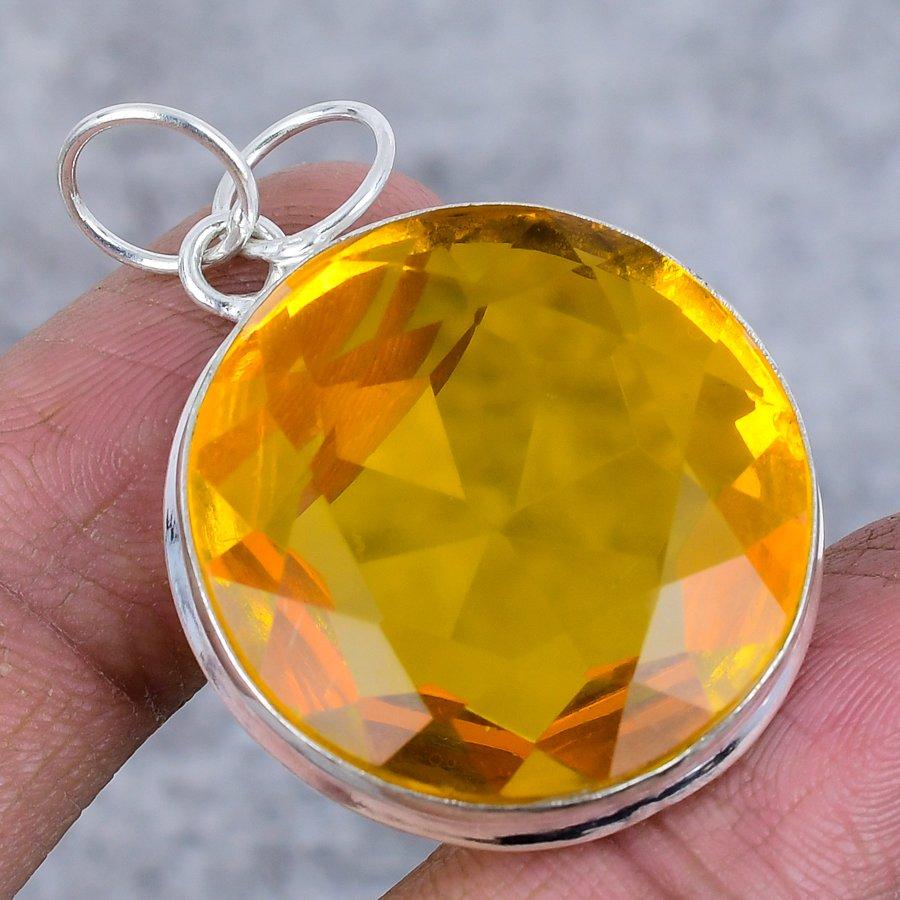 Gema Citrino Plata de Ley 925 Joyería Colgante 1.81"