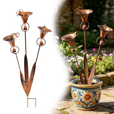 Gartenstab mit Glocken Weicher Windspiel Common Calla Lilie Design Flammierte Kupferoberfläche Wetterbeständiger Metall-Gartenstab Außen