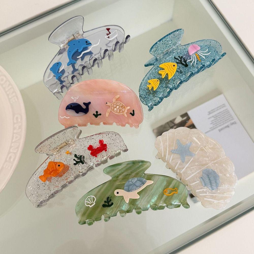 Cartoon Ocean Style Fish Hair Claw Starfish Fish Shape Grab Clip Acetate Shark Clip Headwear