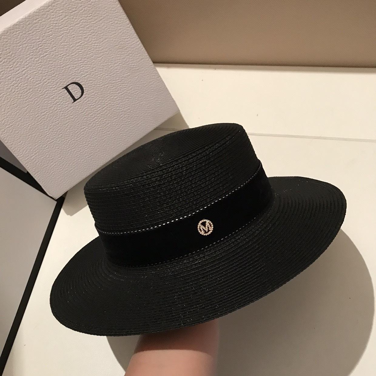 

Summer Versatile Black And White Flat Top Straw Hat Outdoor Wide Brim Sunshade Sun Protection Casual Top Hat M Standard Fashion Sun Hat Adjustable чорний