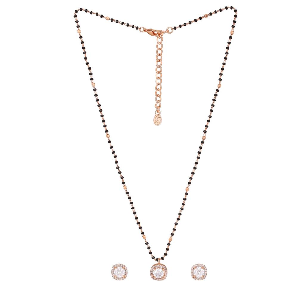 Estele Designer Mangalsutra Rose vergoldete quadratische Halskette mit Zirkonen für Damen