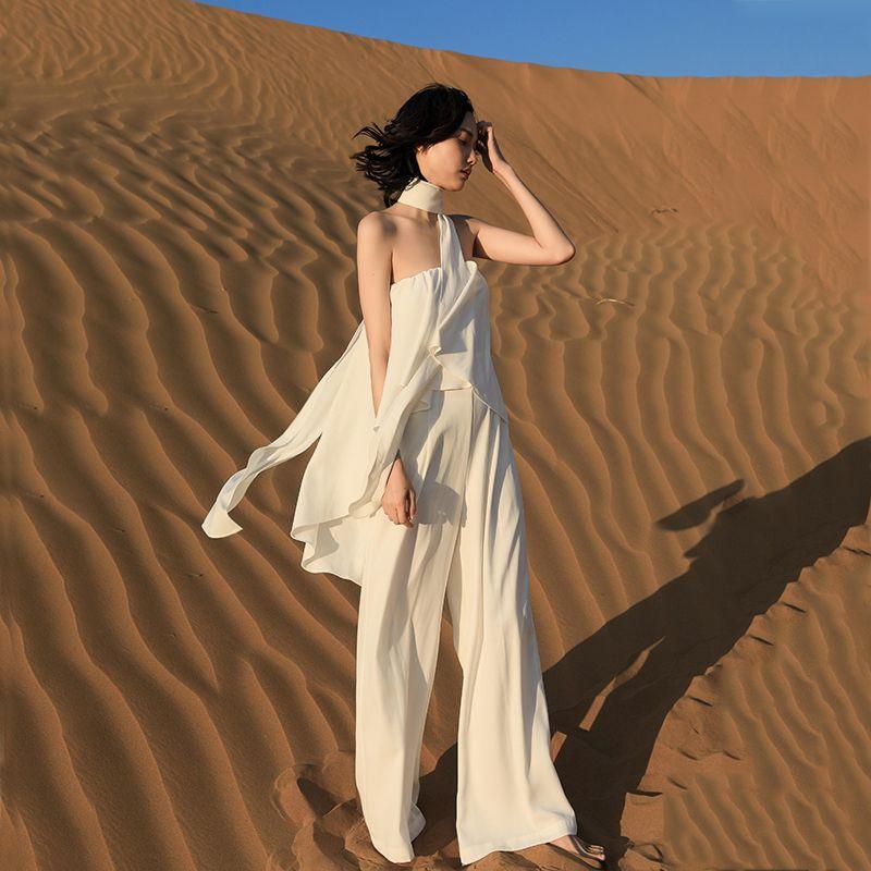 

Белый Комбинезон-Бра Женский Летний Длинный Темпераментный Стиль Богини Швабра Элегантный Тонкий Шифон Свободные Брюки Мода White M