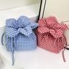 Cute Plaid Flower Crossbody Bag Portable Ins Shoulder Bag Casual Flower Drawstring Bag  Travel