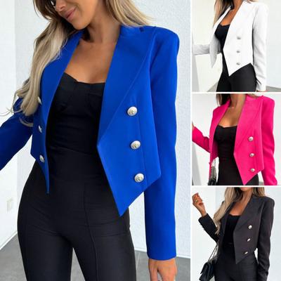 Long Sleeve Solid Color Loose Fit Women Blazer Double-breasted Placket Lapel Short