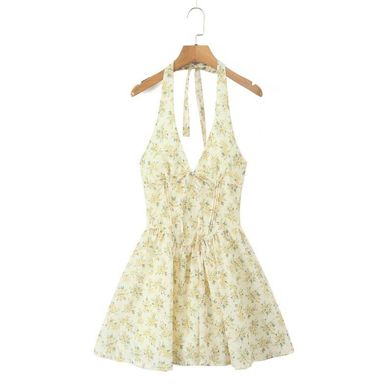 Elegant Printed Halter Dress - European & American Style, Versatile & Fashionable