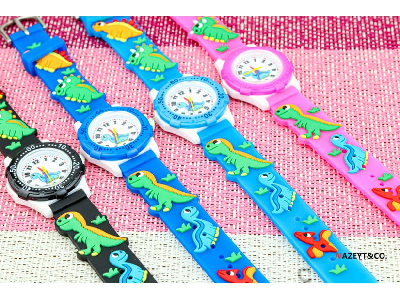 3D Cartoon Dinosaur Kids' Waterproof Quartz Watch - Boys & Girls Trendy Electronic Wristwatch