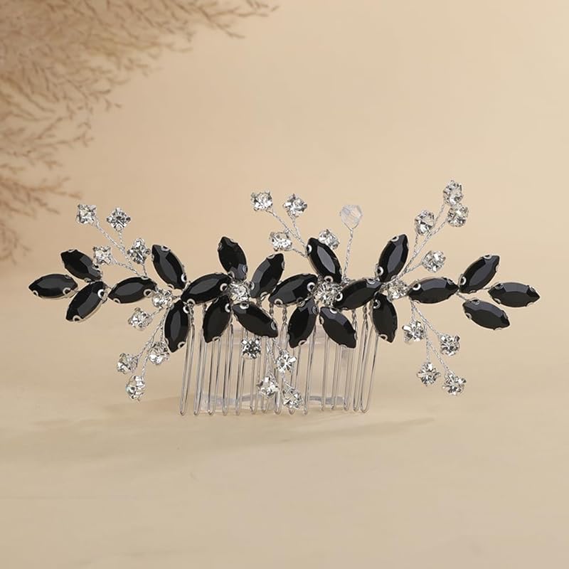 Red Rhinestones Side Headpiece for Women Handmade Hair Comb with Crystal Handmade Long Hair Accessories (Red)