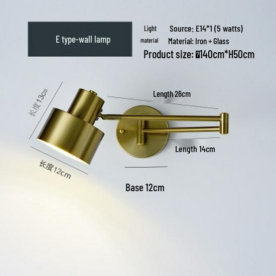 Rocker Telescopic Black Wall Lamp: Folding, Rotating Long Pole for Luxury Study & Bedroom.