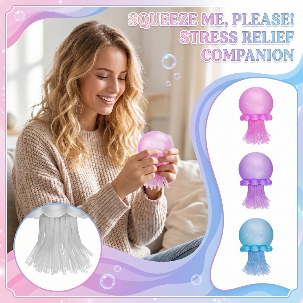 Simulated Jellyfish Squeeze Toy for Stress Relief Soft Tactile Sensory Fidget Decoration for Desk Office Home Classroom Play Therapy