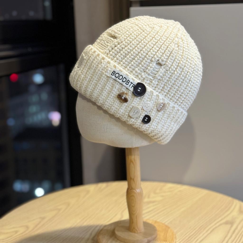 Distressed Knitted Woolen Hat with Holes for Women Autumn and Winter Retro Baotou Cold Hat for Men