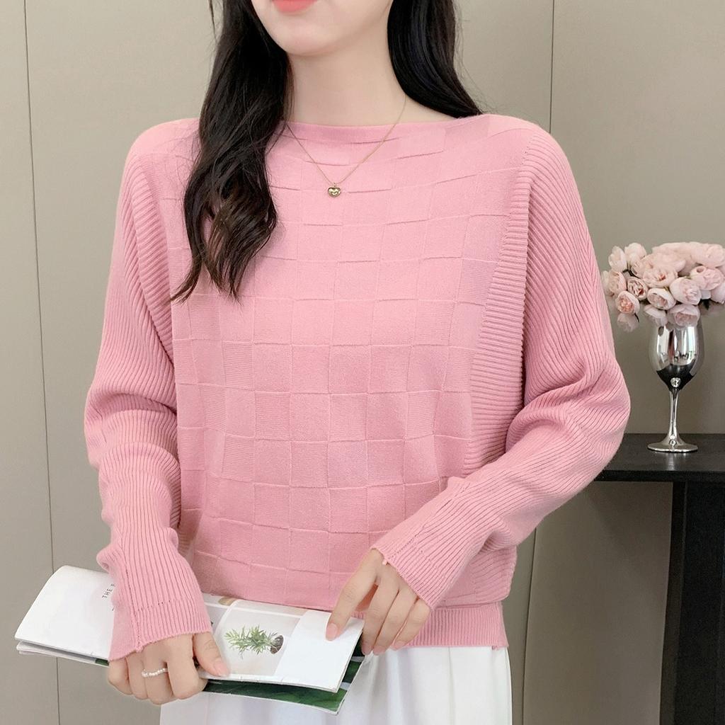 Bat-sleeve Knitted Sweater for Women Long-sleeved Loose Plus-sized Sweater Casual Solid-color Pullover for Autumn and Winter