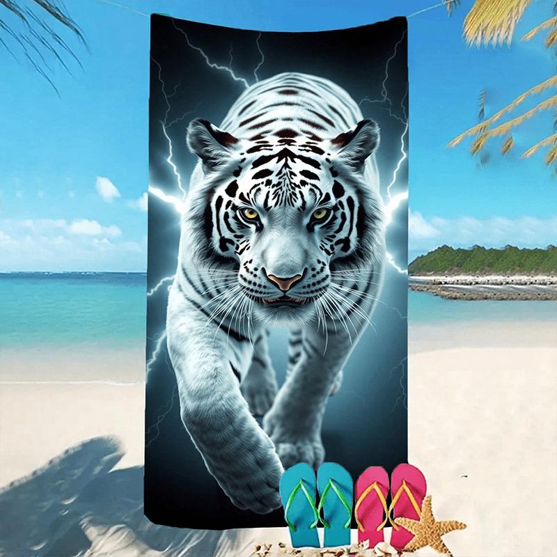 1PC White Tigher Beach Towel Animal Pattern Lion Cat Leopard Towel Perfect Gifts Quick-Dry Towel For Bath Yoga Tourism Swimming