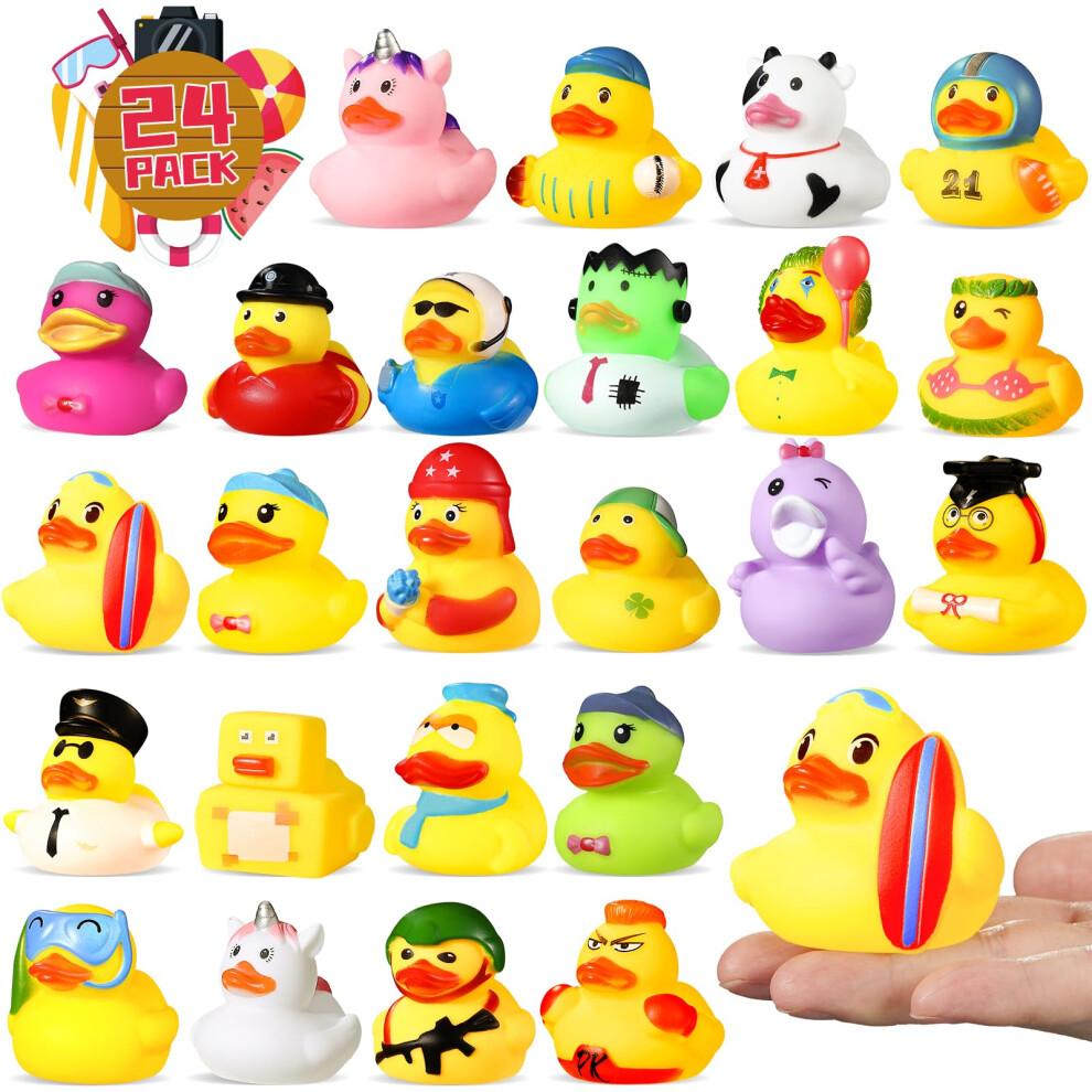 Mikulala 24 Stück Gummi-Enten Badezimmer-Spielzeug Neuheit Enten Bunte Bade-Enten für Babyparty-Dekorationen Geburtstagsfeier Taschenfüller für Kinder Klassenzimmer