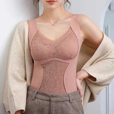 1 Stück Damen Thermo Unterwäsche Thermo Lingerie Winter Weich Warm Oberteil Thermo Weste Unterhemd Intim Spitze mit BH Gepolstert