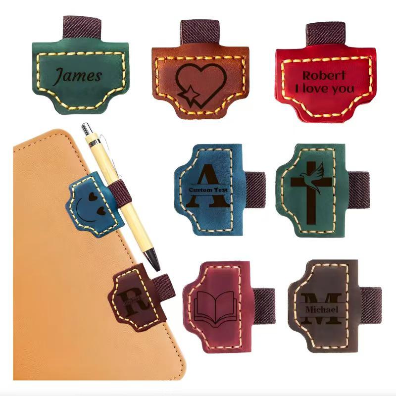 Retro Crazy Horse Leather Magnetic Bookmark & Pen Holder with Free Custom Laser Engraving