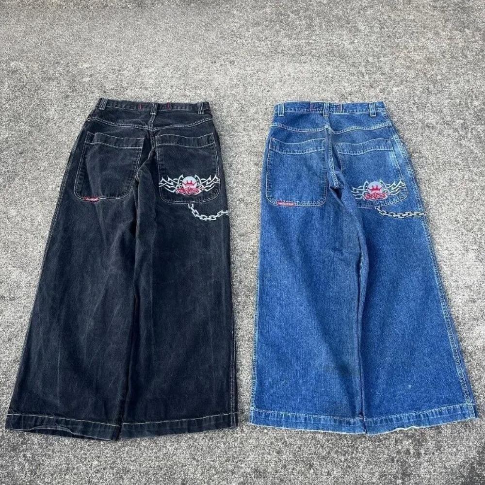 Street Hip-hop Casual Løse Y2K Rette Vide Ben Bukser Menn Amerikansk Retro Harajuku Mote Punk Oversized Jeans Kvinner