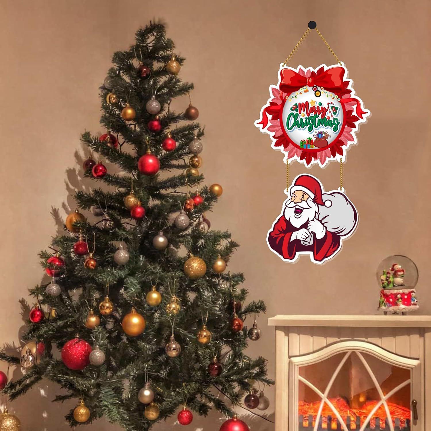 

Decorative Christmas Wall Hanging Wooden Art Decoration Item for Home | Office | Living Room | Bedroom (Circle Santa)