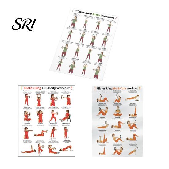 Pilates Strength Training 3Pcs Circle Exercise Chart 10x8 Inch Frameless Poster Circulation Improvement Workout Schedule for Beginners Elderly Sets